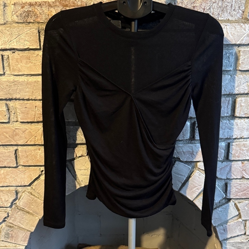 Express Black Ruched Long Sleeve Blouse